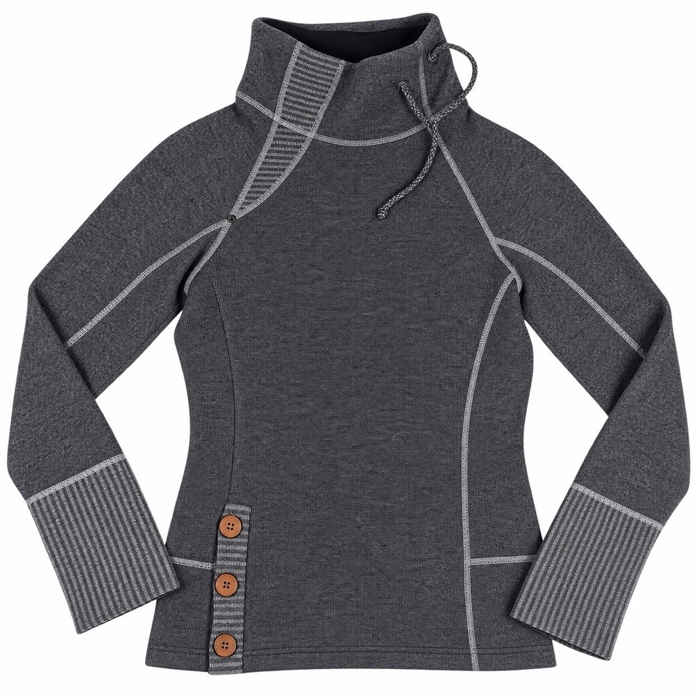 Prana Lucia Sweater Womens Gray S Chevron Wool Blend Mock Neck Pullover Outdoor